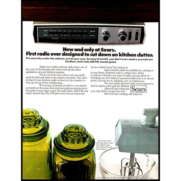 Sears | Art | 97 Sears Under Cabinet Radio Spacemaker Vintage Print Ad ...